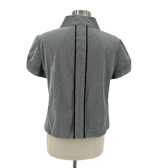 SoCa St John Womens 12 Top Striped Zipper Short Sleeve Blouse Preppy - Picture 4 of 7